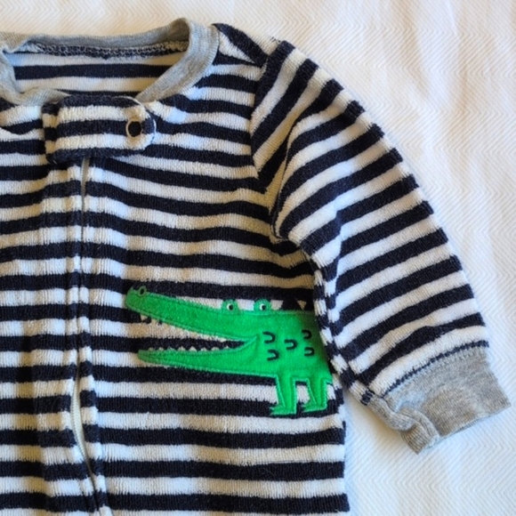 carter's striped terrycloth zipper footie sleeper pajamas newborn baby boy - Picture 2 of 6